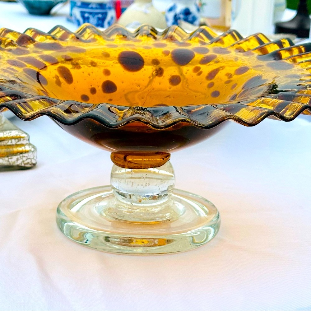 Art Glass - studio hand blown artisan pedestal glass